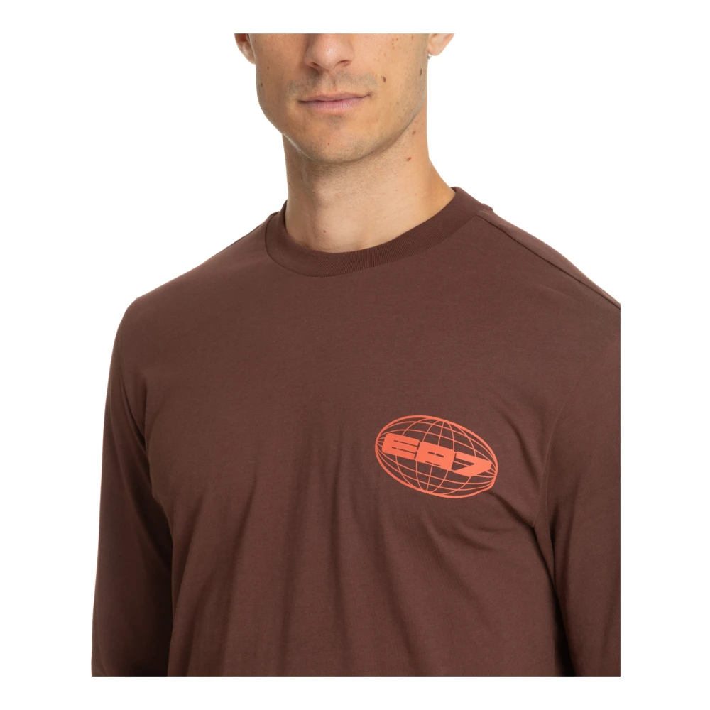 Emporio Armani EA7 Gestreept Logo Longsleeve T-shirt Brown Heren
