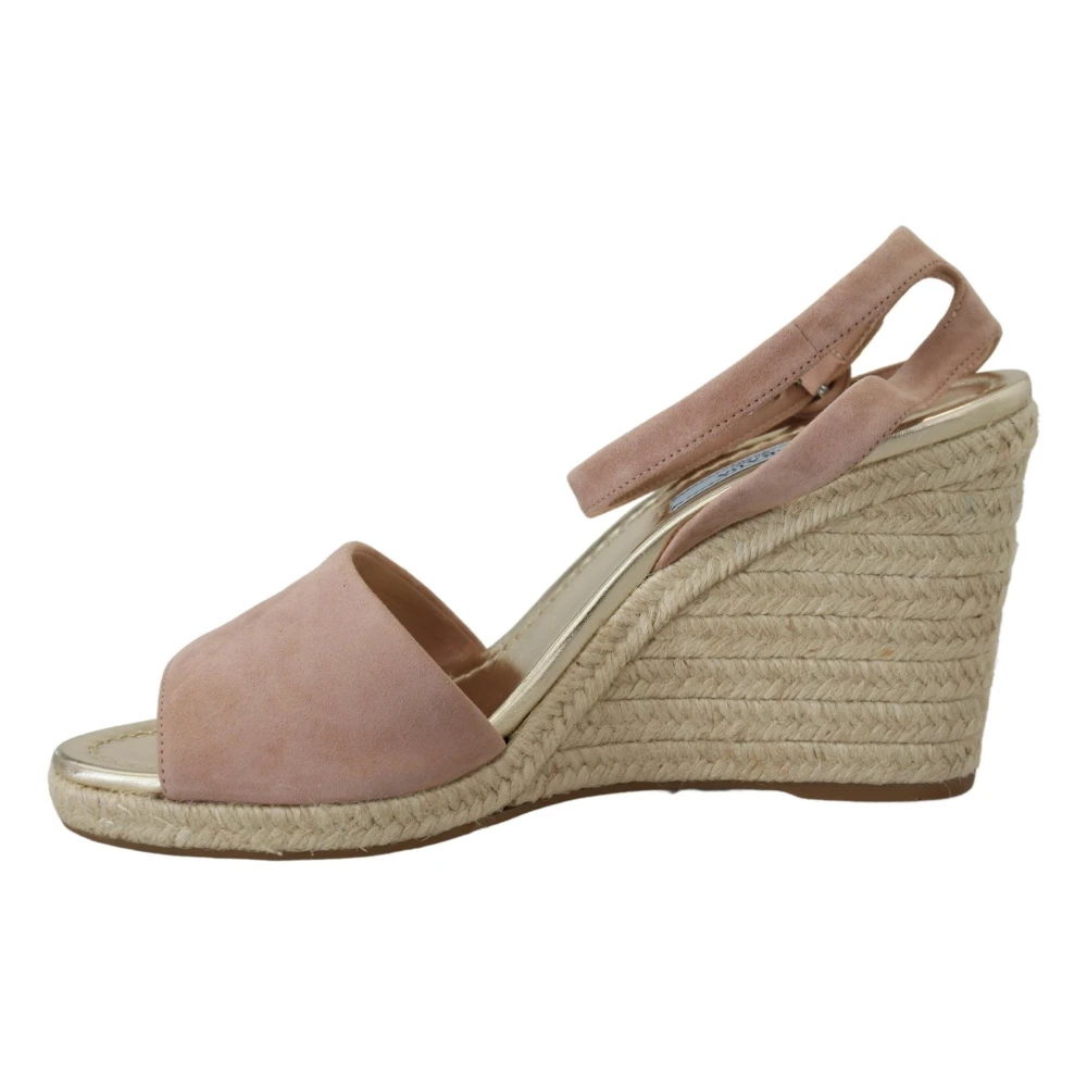 Prada Women's Pink Wedges,, Elegant Suede Wedge Sandals Size 7 Uk