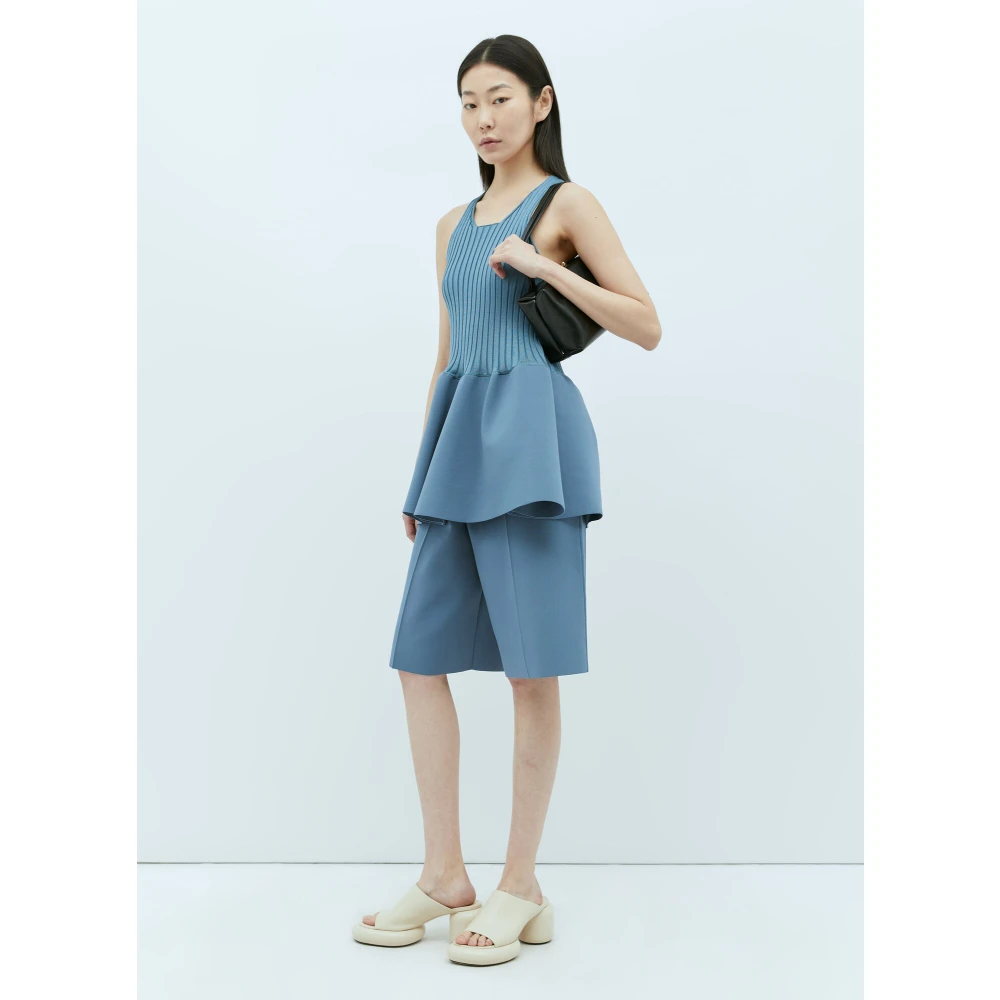 Jil Sander Gebreide Bermuda Shorts met Middenplooien Blue Dames