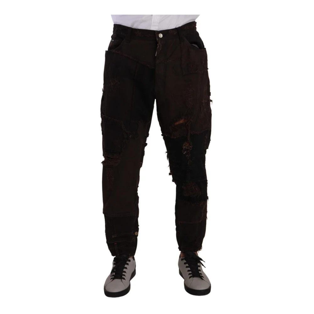 Dolce & Gabbana Brown Distressed Regular Denim Jeans - Male - Straight Fit Jeans - M - Jeans