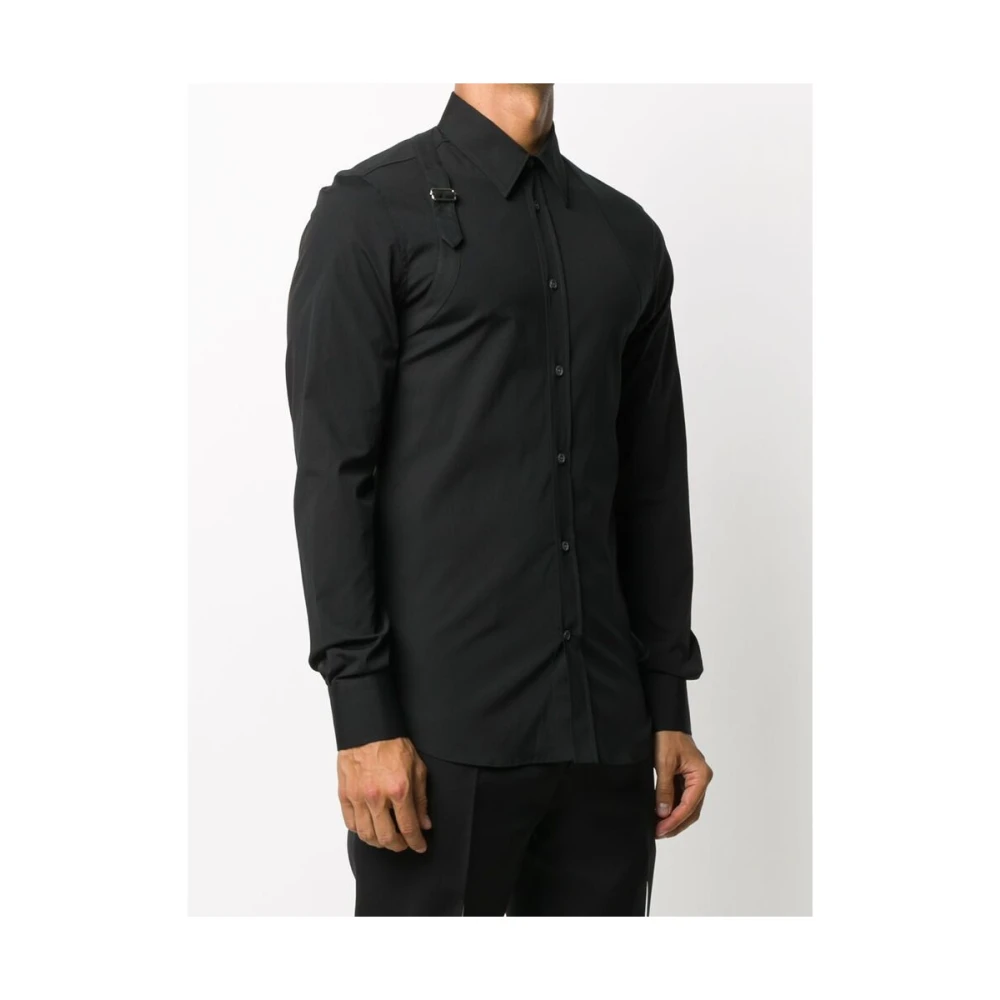alexander mcqueen Zwarte Stretch Katoenen Klassieke Overhemd Black Heren
