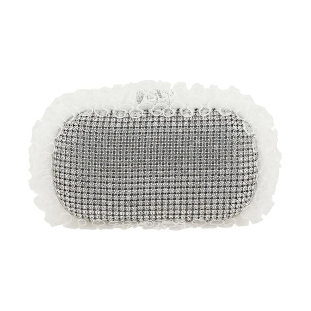 Self Portrait Rhinestone Lace Clutch Tas met Ketting Gray Dames