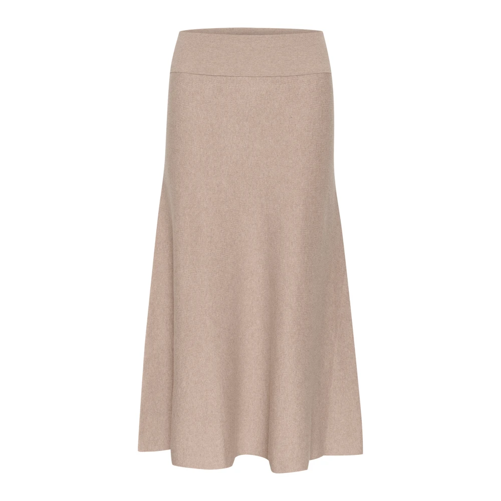 InWear Grå Melange Stickad Kjol med Volang Beige, Dam