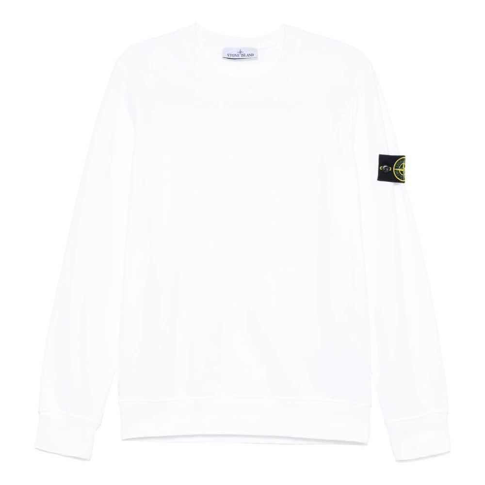 Stone Island Witte Crew-neck Katoen Fleece Sweatshirt White Heren