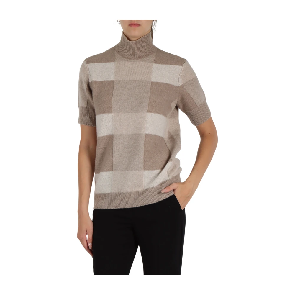 Emporio Armani Geruite Wol Cashmere Coltrui Beige Dames