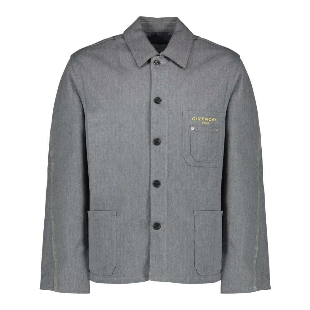 Givenchy Herr Grå Jackor M, Denim, Broderad Denimjacka Med Fiskbensmönster