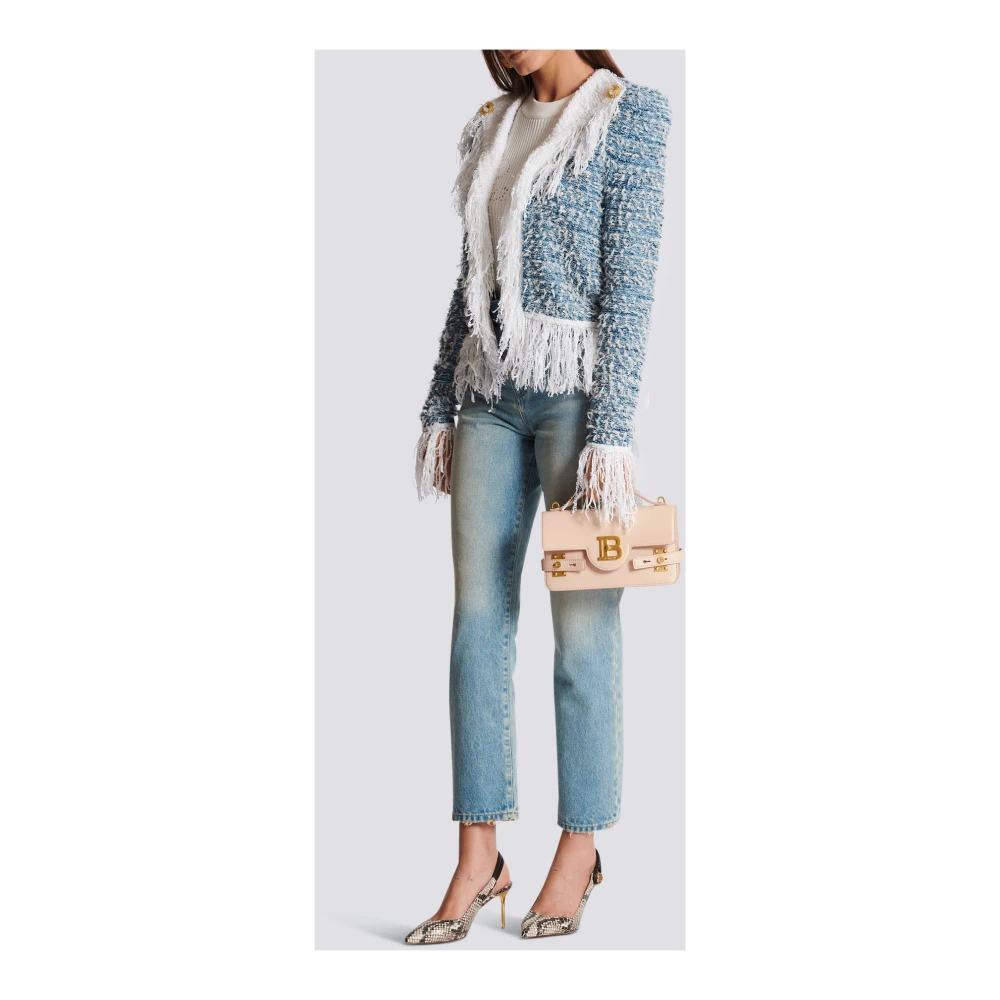 Balmain Franje denim tweed jasje Blue Dames
