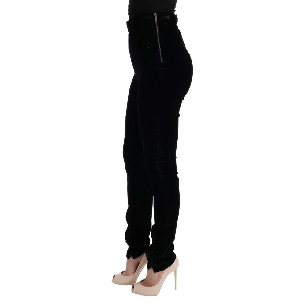 Ermanno Scervino Zwarte Fluwelen Slim Fit Hoge Taille Broek Black Dames
