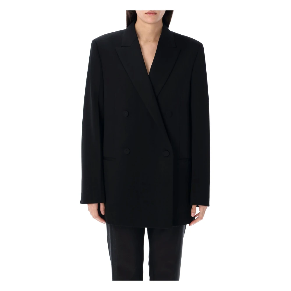 Jil Sander Zwarte Wollen Blazer Dubbel-Borstig Elegant Black Dames