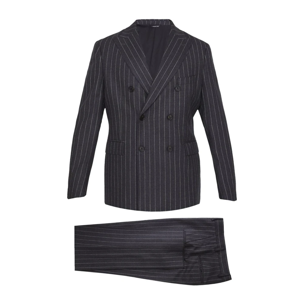 Tonello Mannelijk Grijs Nadelstreep Double-Breasted Pak