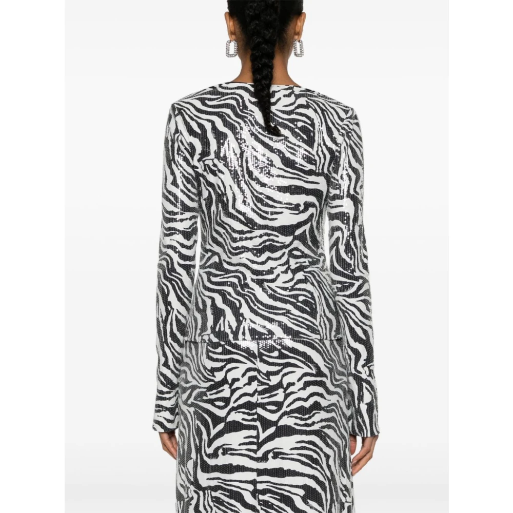 Rotate Birger Christensen Zebra Print Sequin T-shirt Black Dames