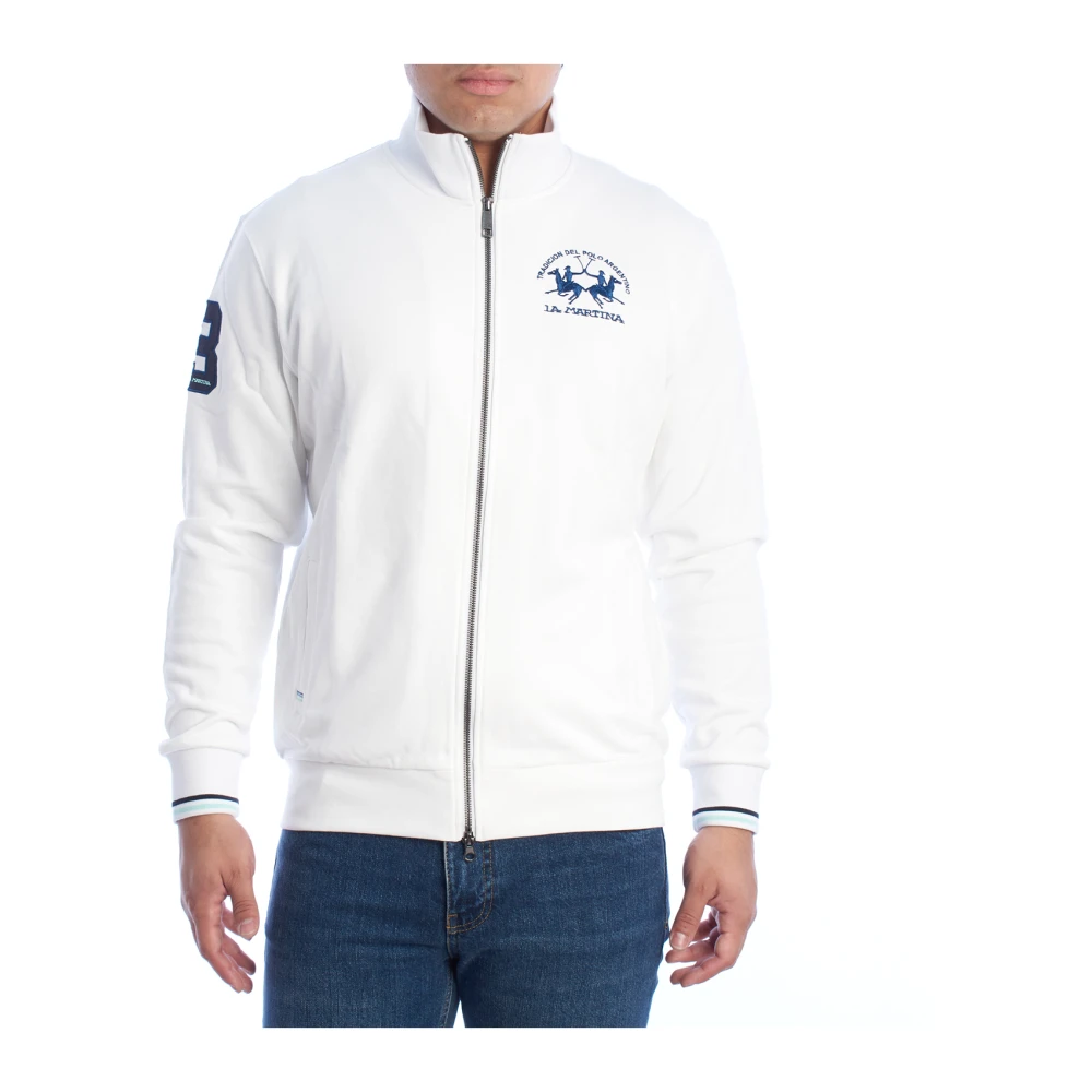 La Martina Men's White Zip-Throughs,, Zip-Up Sweatshirt With Embroidered Details 3XL