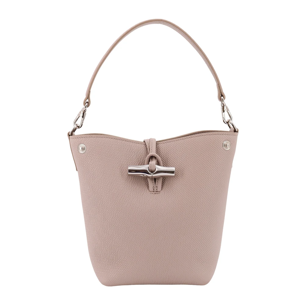 Longchamp Leren Bucket Bag met Snapknopen Beige Dames