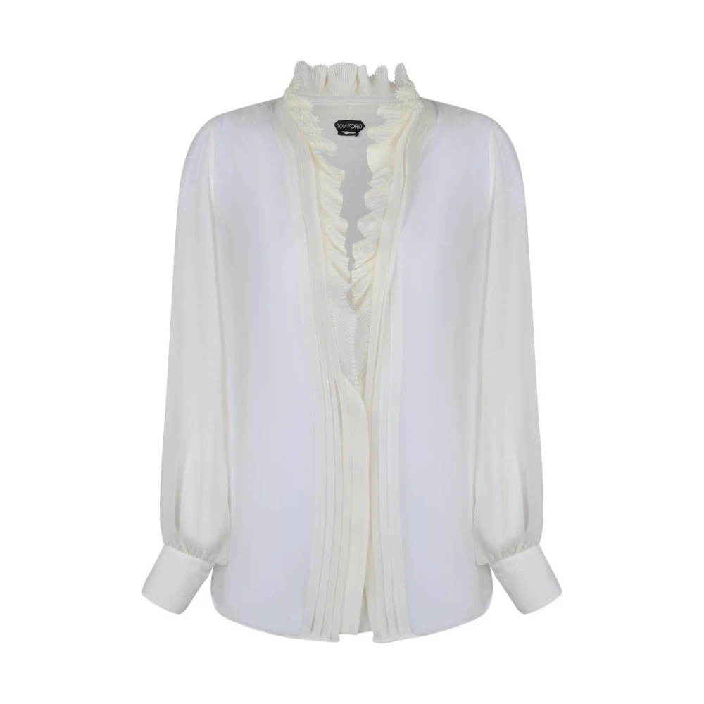 Tom Ford Witte Plissé shirt met diepe V-hals White Dames