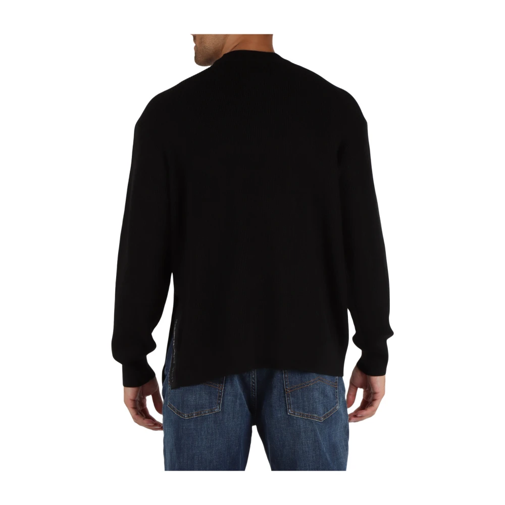 Armani Exchange Geribbelde katoen en zuivere wollen trui Black Heren