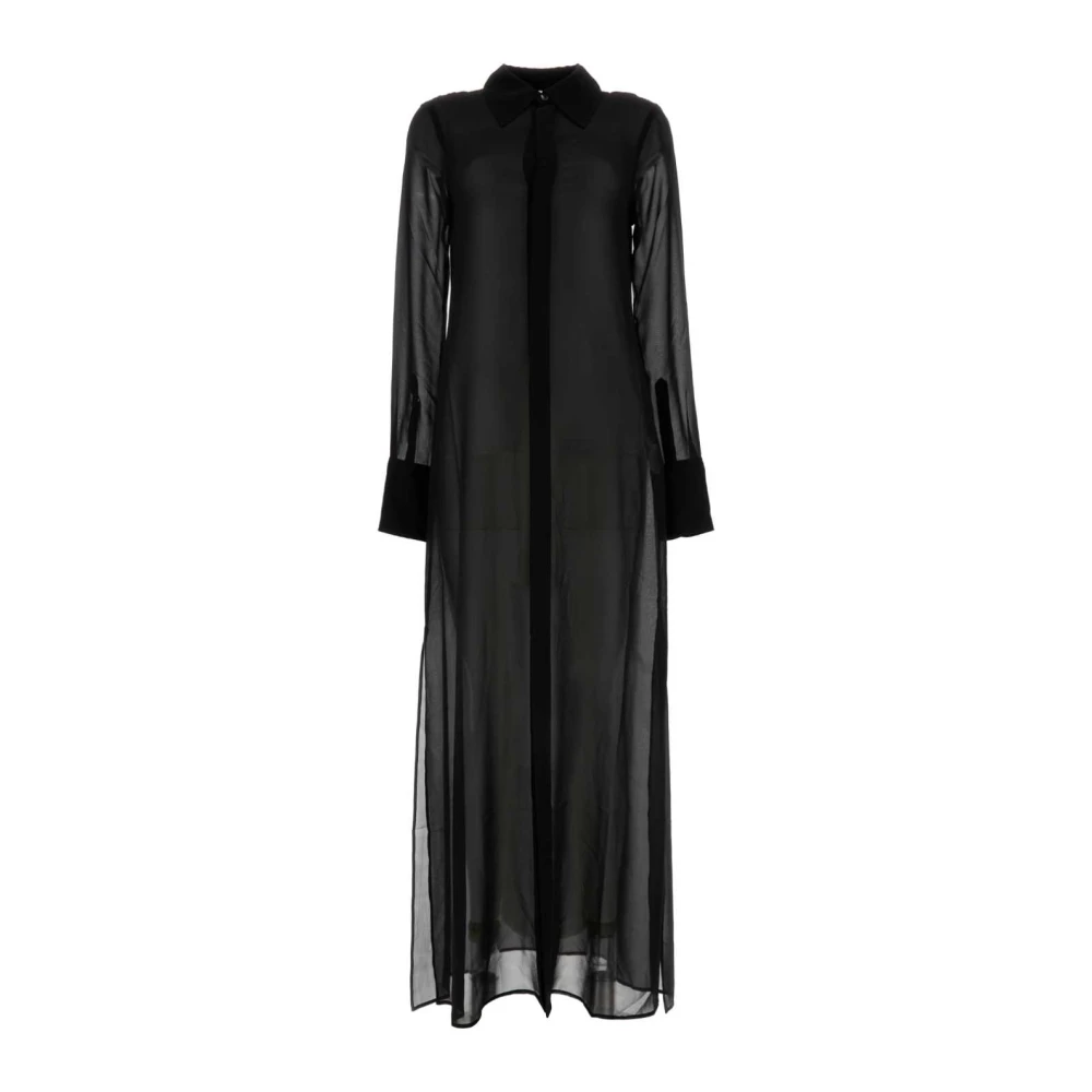 Ami Paris Doorschijnende Zwarte Crepe Overhemdjurk Black Dames