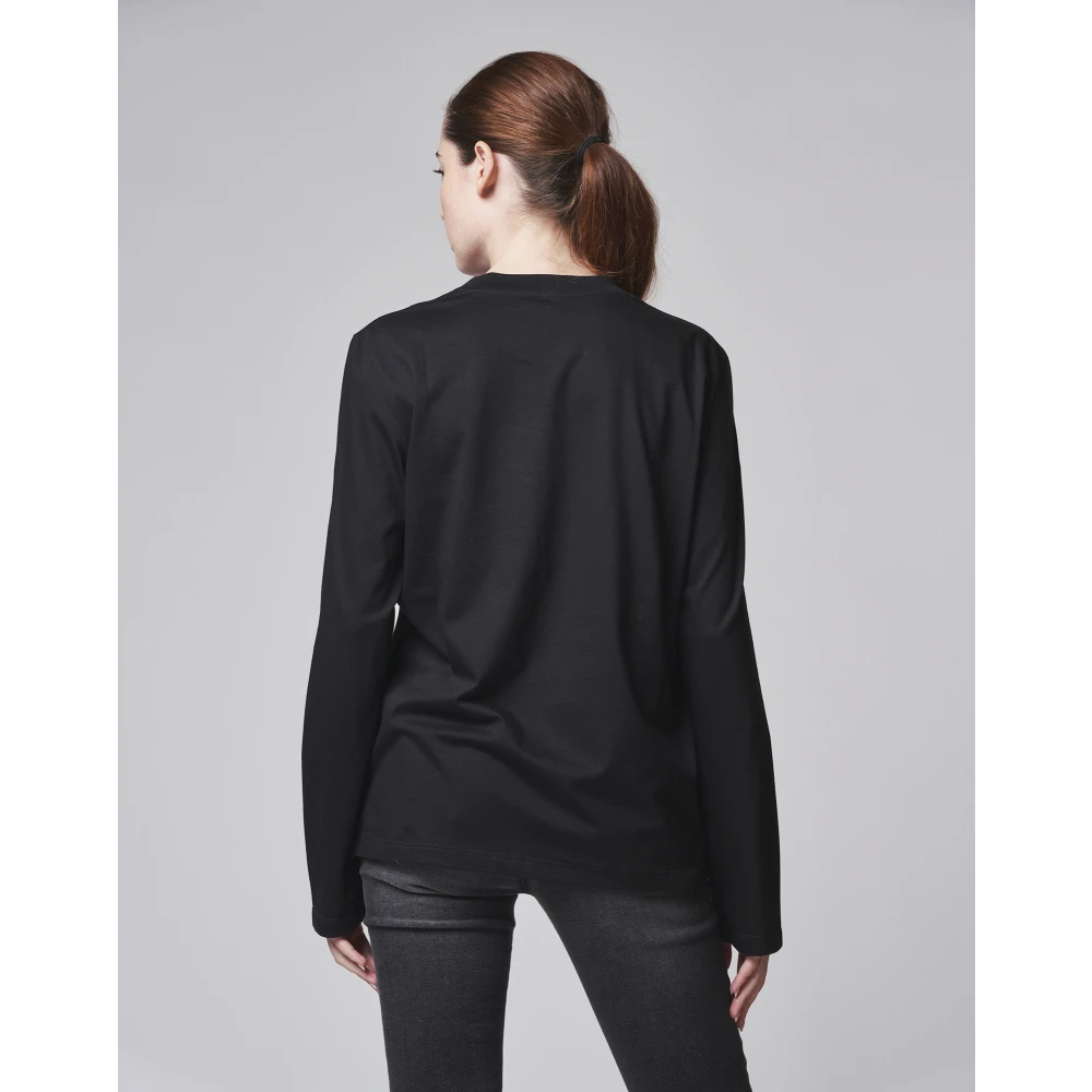 Douuod Woman Lange Mouw Jersey T-shirt met Velvet Logo Black Dames