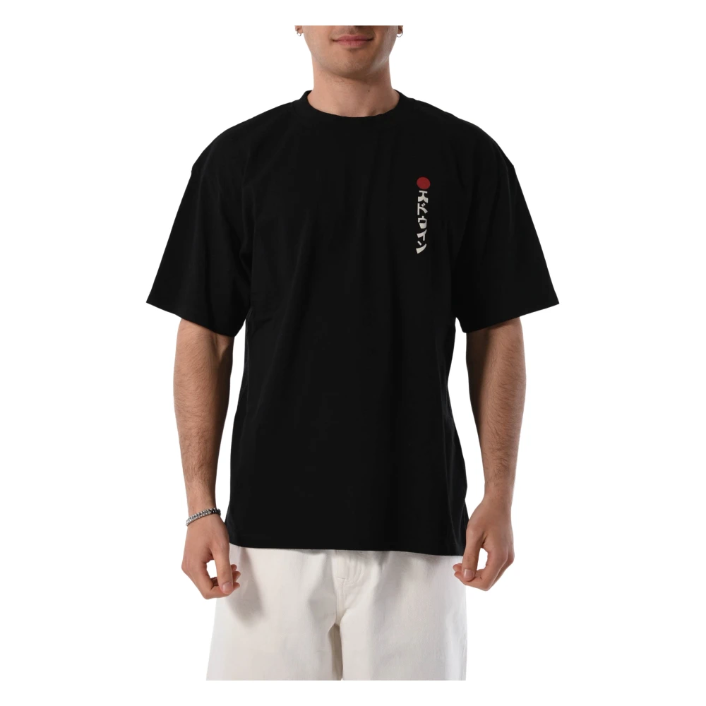 Edwin Katoenen T-shirt met voor- en achterlogo Black Heren