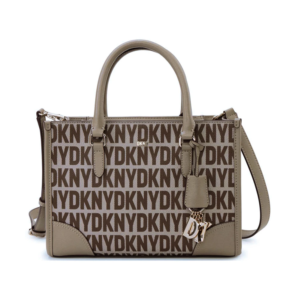 DKNY Logo Patroon Perri Box met Ritssluiting Brown Dames