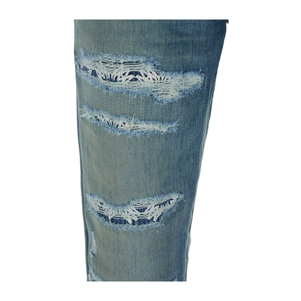 Amiri Blauwe Ripped Denim Jeans met Logo Patch Blue Heren