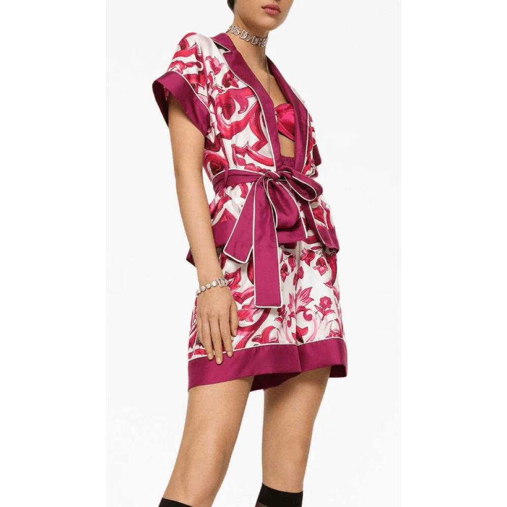 Dolce & Gabbana Majolica-print Zijden Overhemd met Riem Pink Dames