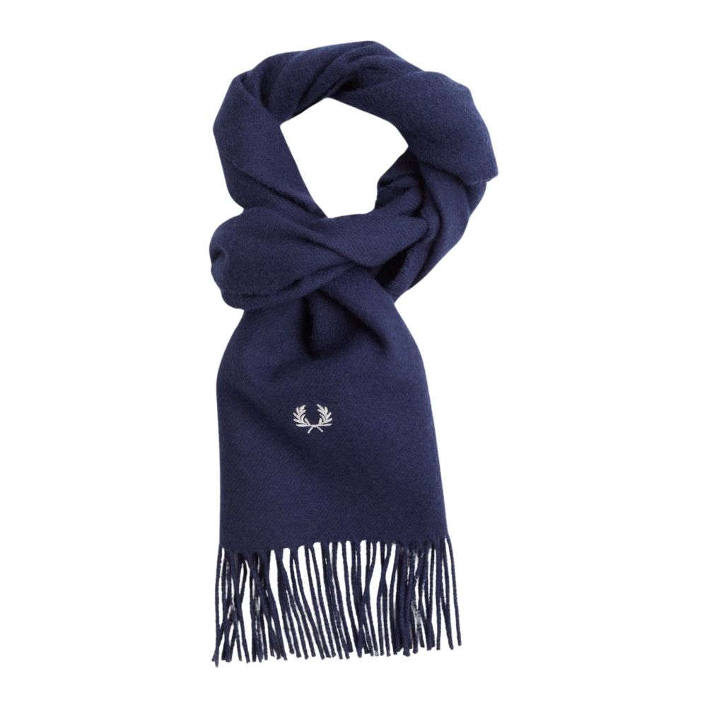 Fred Perry Blauwe wollen sjaal met lauwerkrans borduursel Blue Heren