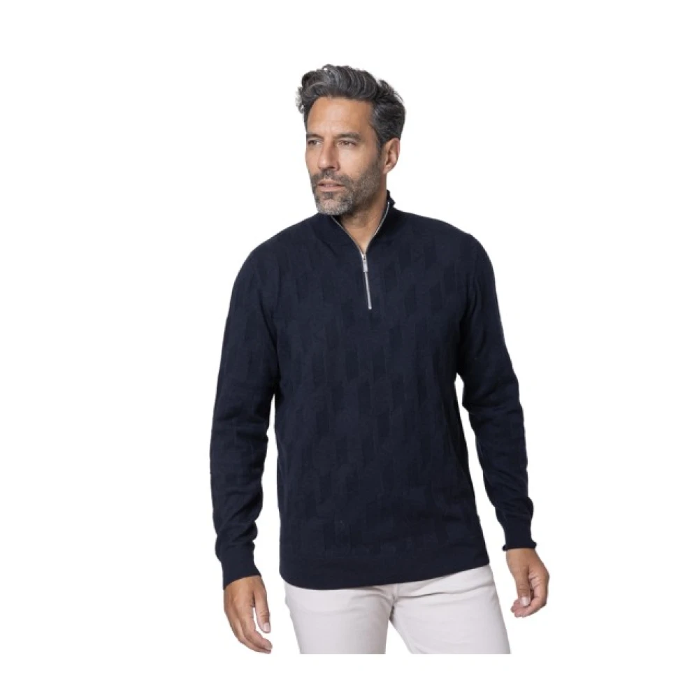 Karl Lagerfeld Navyblauwe zip-up trui met monogrampatroon Black Heren