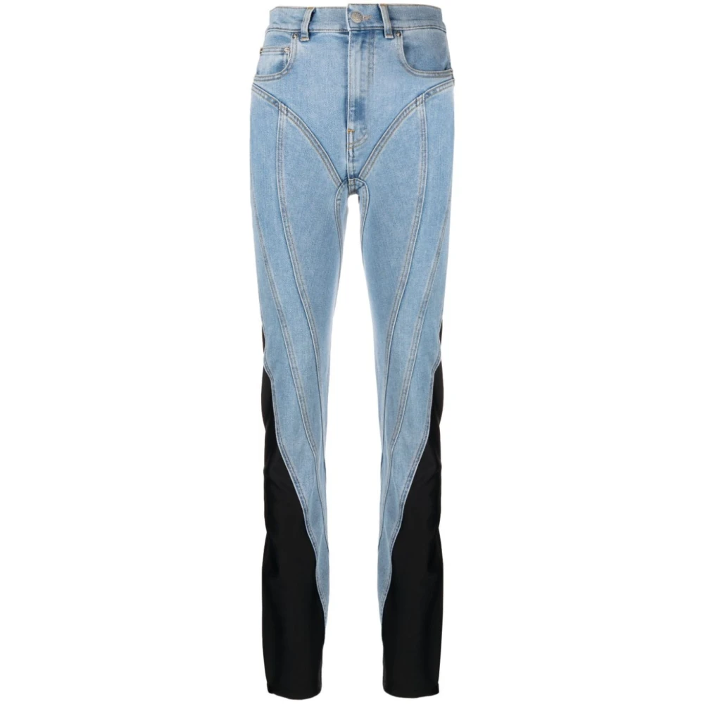 Mugler Mellanblå högmidjade jeans med kontrasterande insatser Blue, Dam