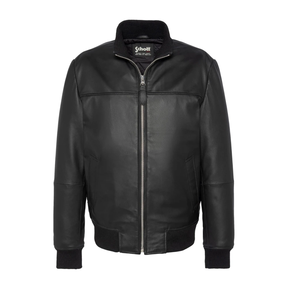 Schott NYC Zwarte leren jas Rechte snit Black Heren
