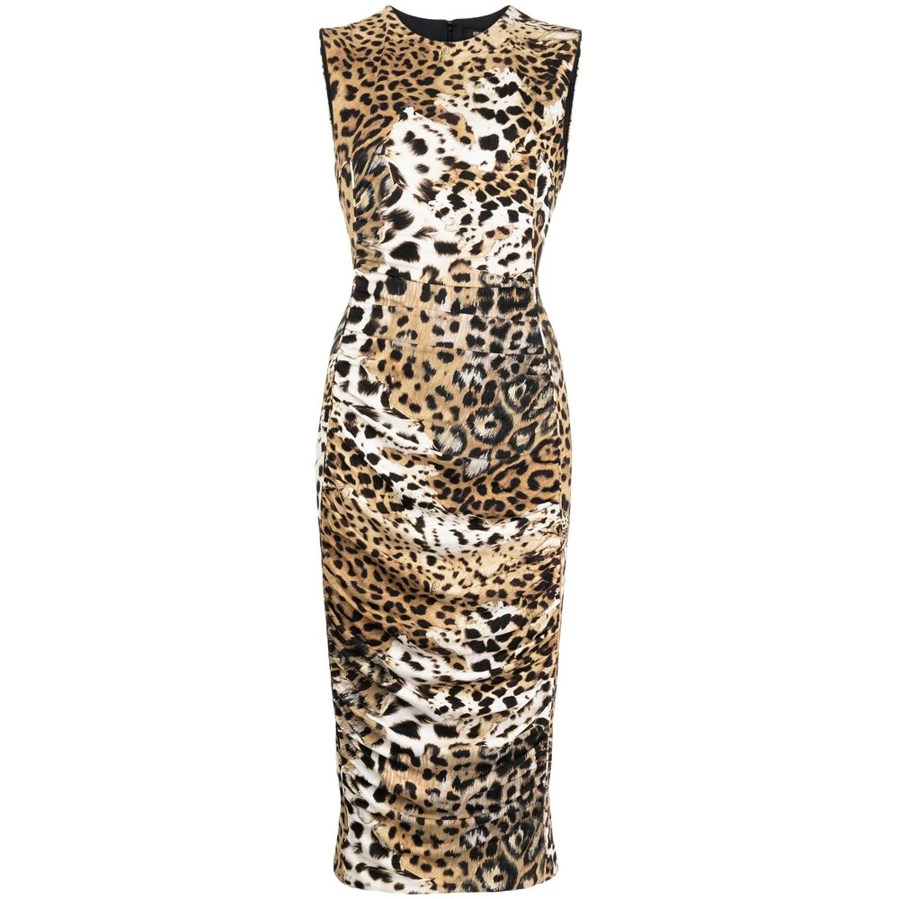 Roberto Cavalli Animal Print Mouwloze Jurk Brown Dames