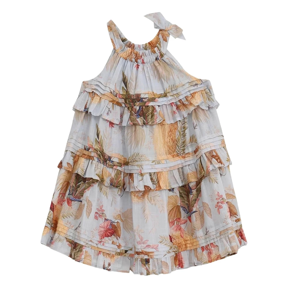 Zimmermann Girls Multicolor Dresses, 12 M, Floral Palm Print Halterneck Dress