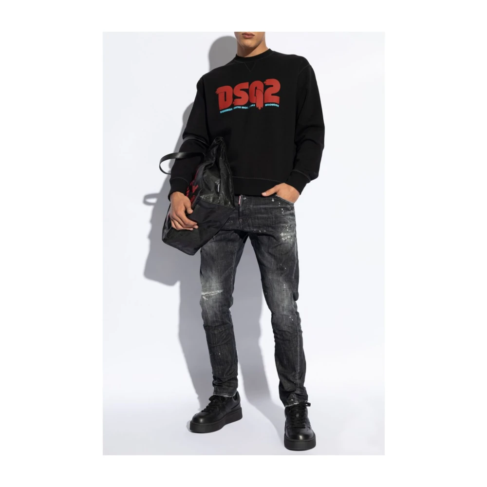 Dsquared2 Distressed Skinny Jeans met Logo Detailing Black Heren