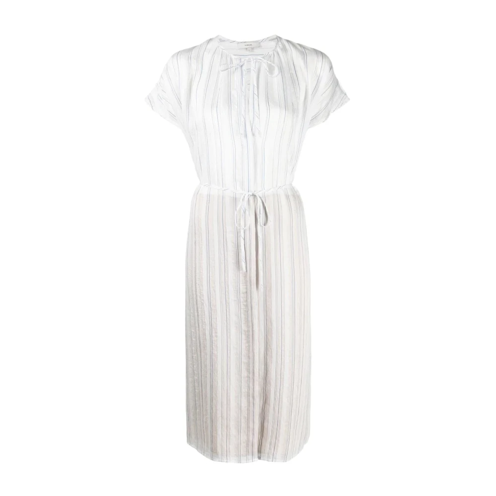 Vince Gestreepte Midi Jurk in Wit White Dames