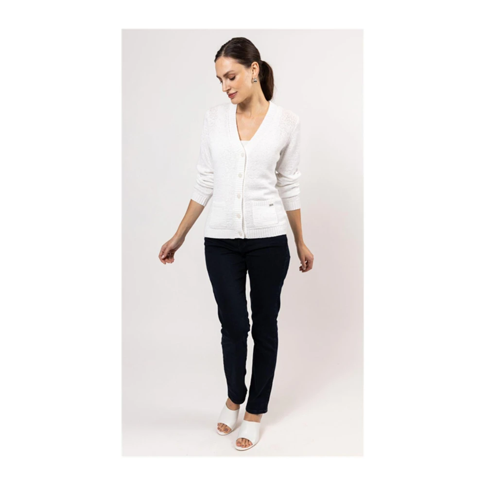 Roberto sarto Witte Cardigan Lange Mouw Stijlvol White Dames