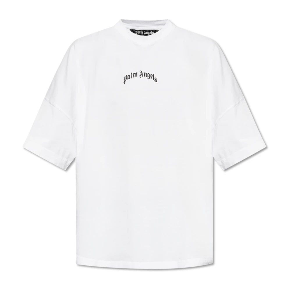 Palm Angels Contrasterende Logo Print Wit T-shirt White Heren