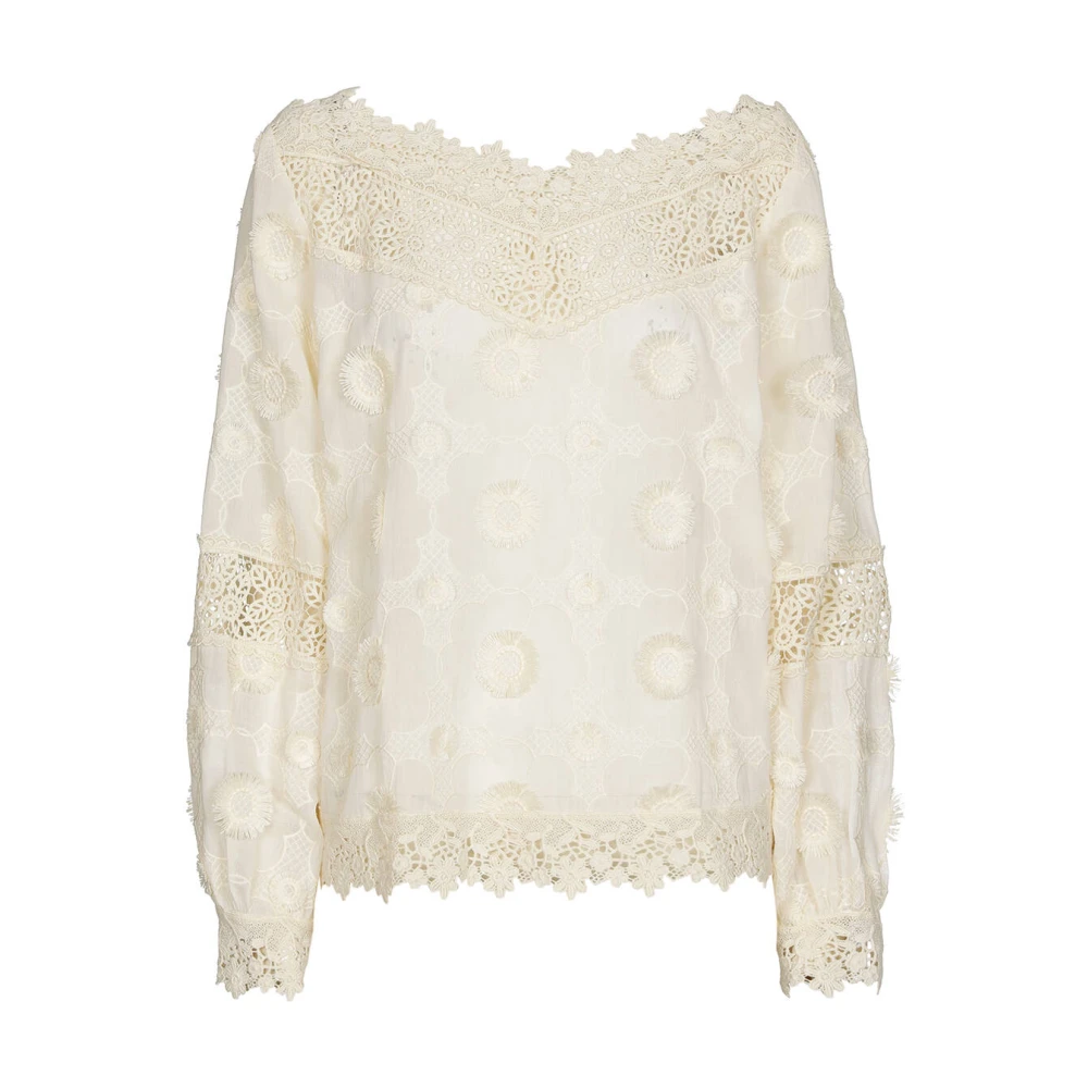 Caroline Biss Korte Mouw Blouse Top Beige Dames