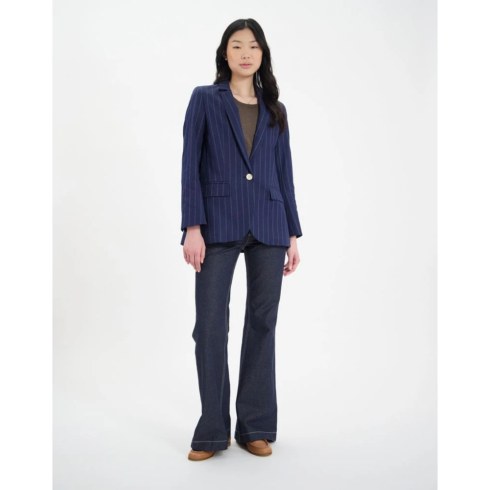 Ines De La Fressange Paris Bruine linnen jas Blue Dames