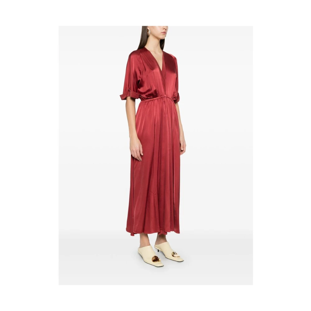 Forte Klei Rode V-Hals Jurk met Voorspleet Red Dames
