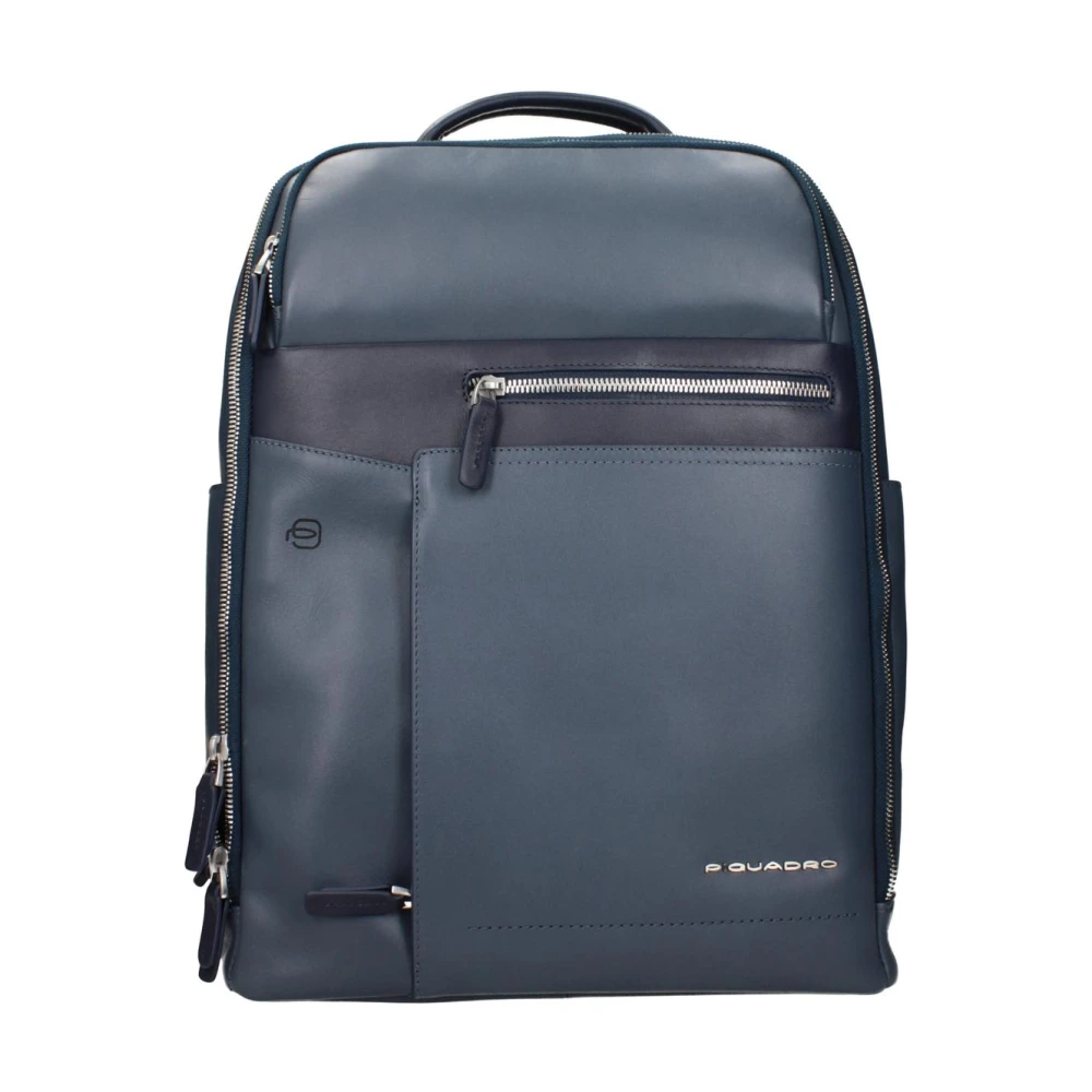 Piquadro Mannelijk Blauw Leren Rugzak Met Verstelbare Banden