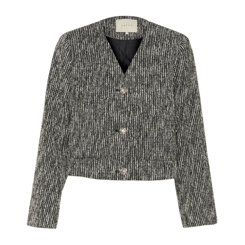 Kaffe Zwart & Wit Boucle Blazer Jas Gray Dames