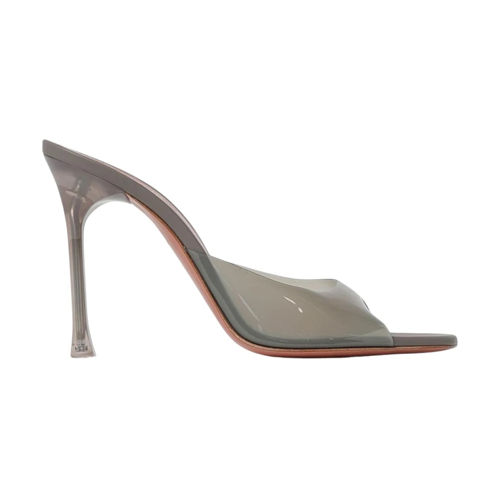 Amina Muaddi Women's Gray Heeled Mules,, Grey Glass Slipper Heels Size 5 Uk