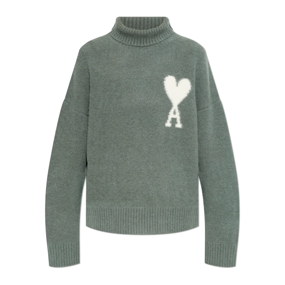 Ami Paris Groene Turtleneck met Logo Green Heren
