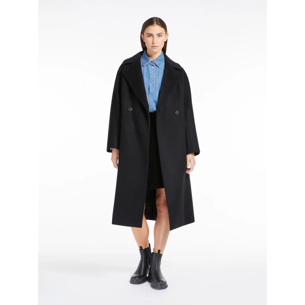 Max Mara Weekend Zwarte wollen double-breasted jas Black Dames
