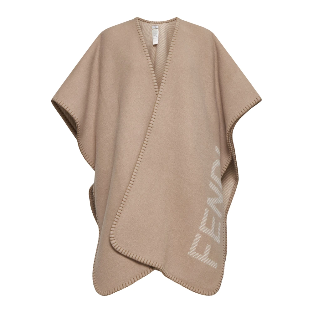 Fendi Beige Wol Kasjmier Poncho Vrouwen Beige Dames