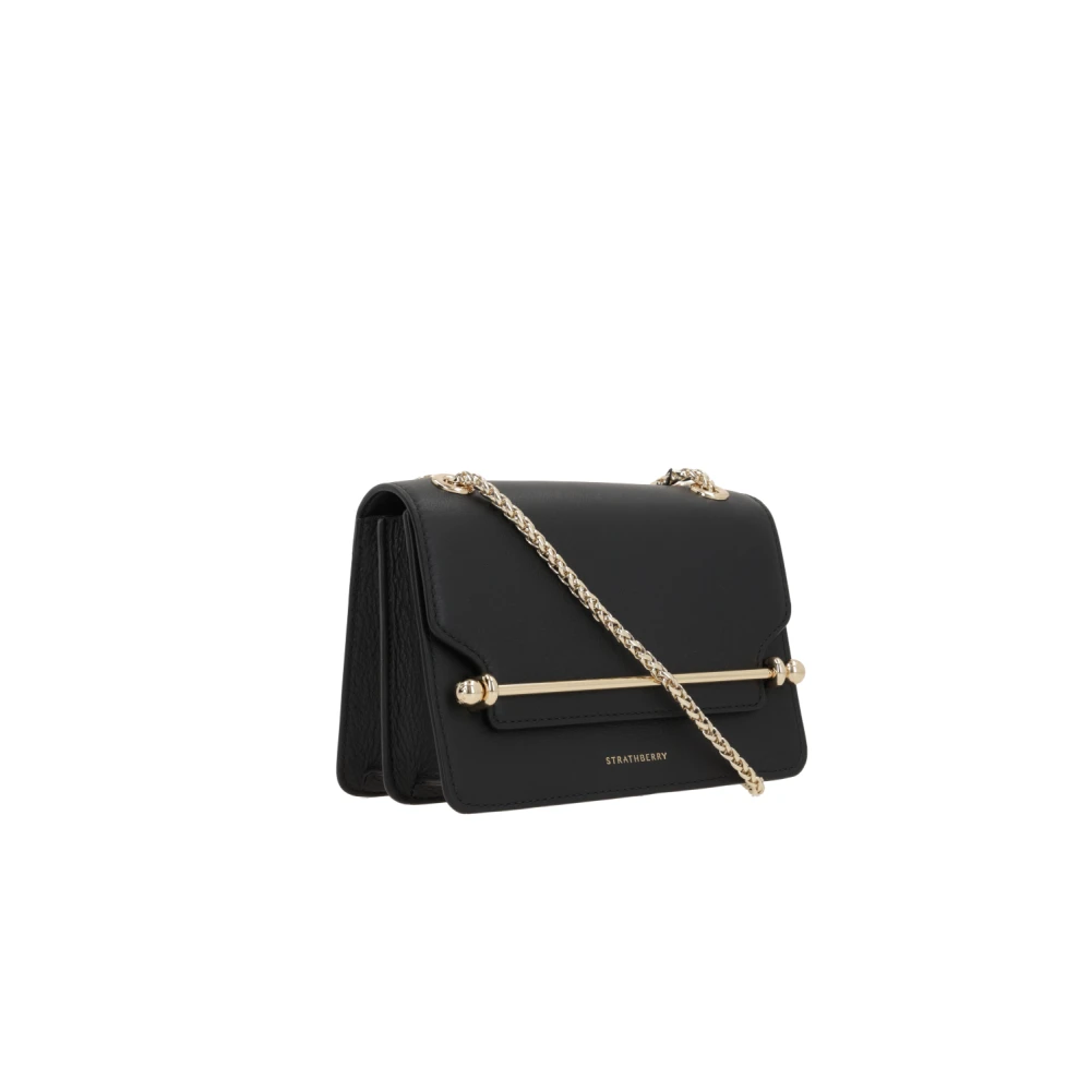 Strathberry Zwarte leren crossbody tas met gouden hardware Black Dames
