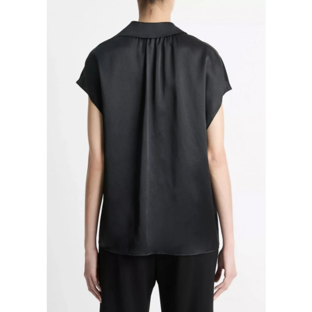 Vince Zijden Blouse met Kapmouwen en Gerimpelde Achterkant Black Dames