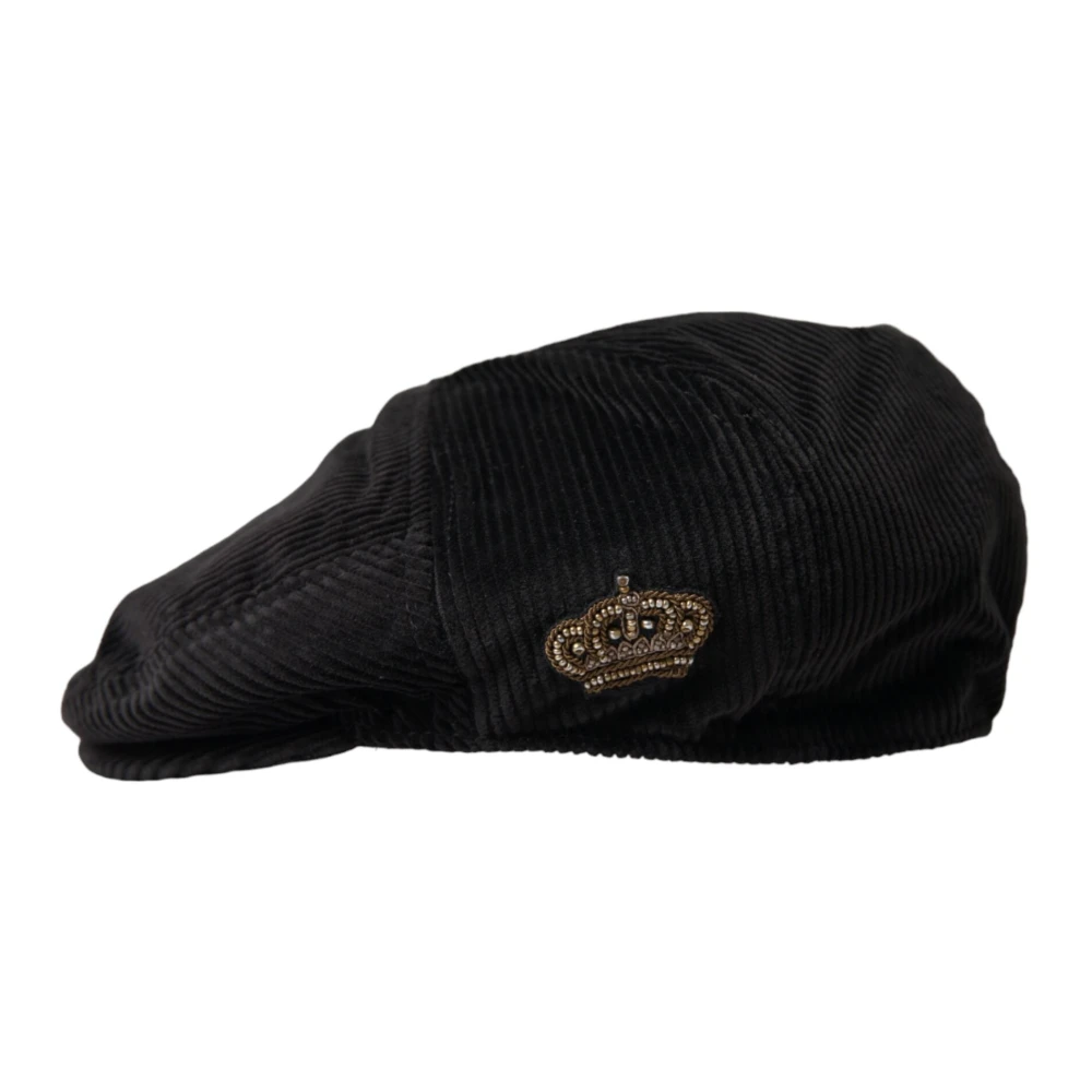 Dolce & Gabbana Zwarte Ribfluwelen Newsboy Cap Mannen Black Heren