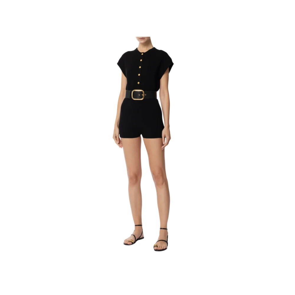 Elisabetta Franchi Zwarte Korte Jumpsuit met Riem Black Dames