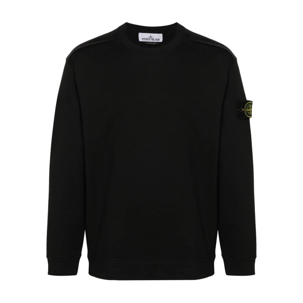 Stone Island Men's Black Sweatshirts, 2XL, Ribbed Crewneck Sweatshirt