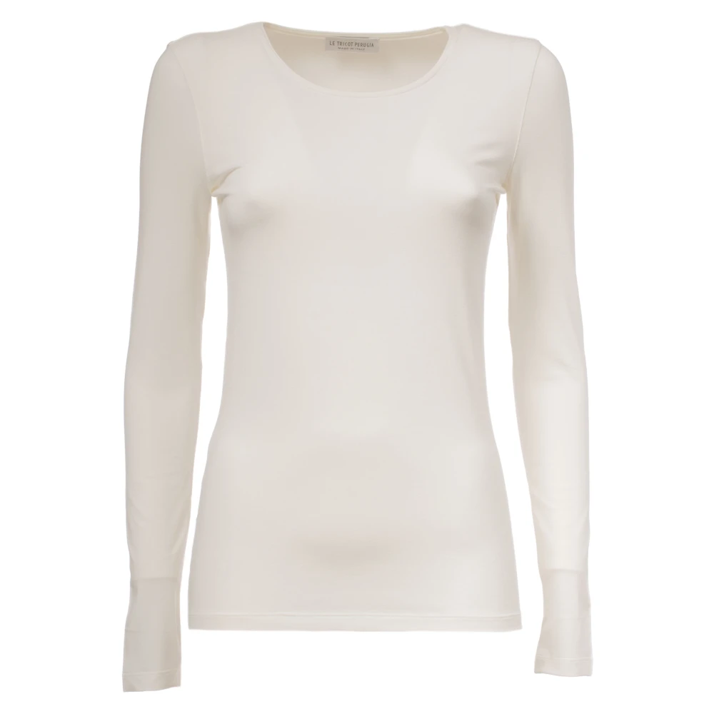 Le Tricot Perugia Lange Mouwen T-Shirt White Dames